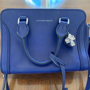 Mini Skull Padlock Leather Satchel, Ultramarine Blue Alexander McQueen